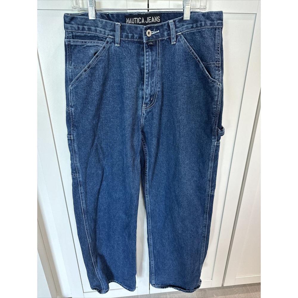 VTG Nautica Men's Carpenter Denim Blue Jeans 34/30 Hammer Loop Tools